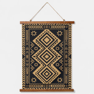 Black Gold Boho Abstract Surface Pattern Hanging Tapestry