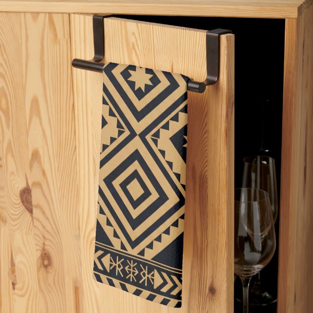 Black Gold Boho Abstract Surface Pattern Tea Towel (Thirds Fold)