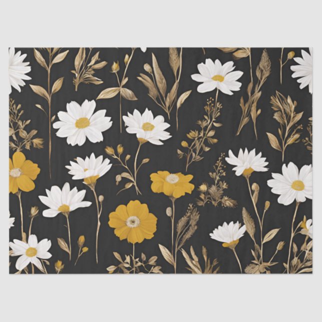 Black Gold Boho Wildflower Garden Tissue Paper (Front)