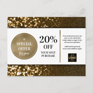 Black Gold Bokeh Glitter Coupon Discount  Postcard