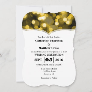 Black Gold Bokeh Glitter Lights Wedding Invites
