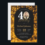 Black Gold Bokeh Photo 40th Birthday Invitation<br><div class="desc">Black Gold Bokeh Photo 40th Birthday Invitation. Step into a world of timeless elegance with our milestone birthday invitation design, a perfect fusion of sophistication and personalisation. The classic combination of gold and black sets a refined tone, creating an atmosphere of understated luxury. Enhancing the celebratory ambiance is the custom...</div>