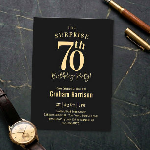 Black Gold Bold Typography Men's 70th Birthday Invitation