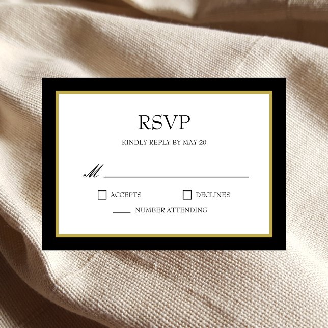 Black Gold Border Block Wedding RSVP Response Card (Creator Uploaded)