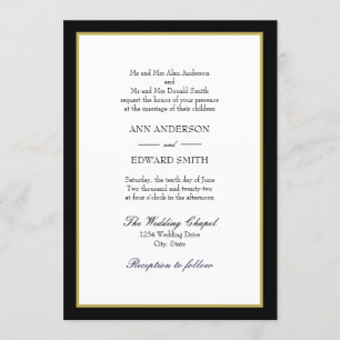 Black Gold Border Both Parents Wedding Invitation