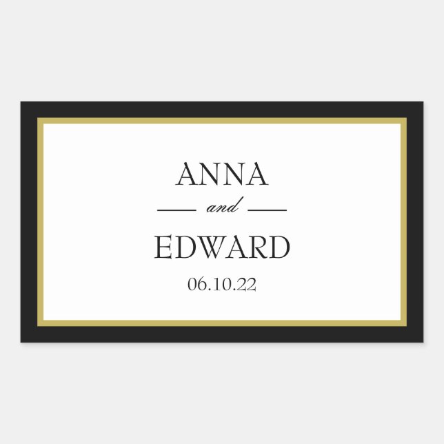 Black Gold Border Bride Groom Rectangular Stickers (Front)