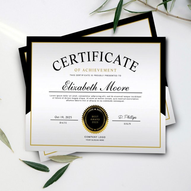 Black Gold Border Certificate of Achievement Award (Creator Uploaded)
