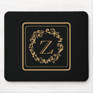 Black Gold Border Design Monogram Letter Mouse Mat