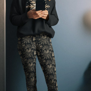 Black Gold Botanical Christmas Pajama Pants