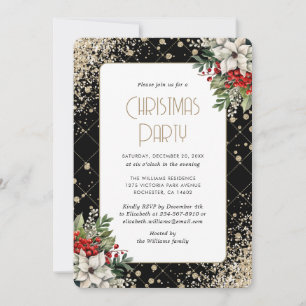 Black Gold Botanical Christmas Party Invitation