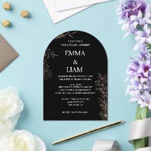 Black Gold Botanical Floral Arch Acrylic Wedding Invitations