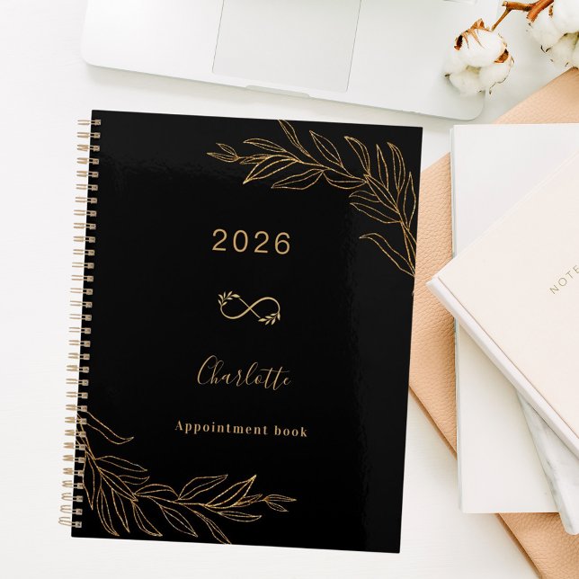 Black gold botanical foliage elegant planner (Creator Uploaded)