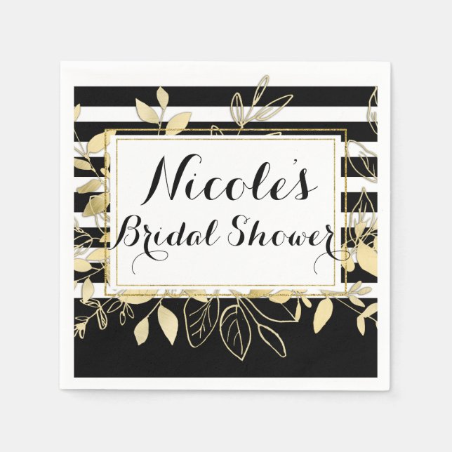 Black & Gold Botanical Glamour Glam Wedding Party Napkin (Front)