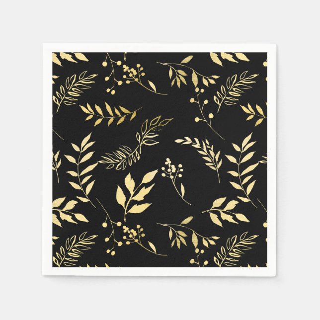 Black & Gold Botanical Glamour Glam Wedding Party Napkin (Front)