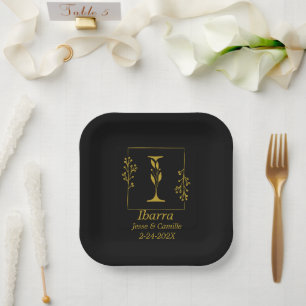 Black & Gold Botanical Letter I     Paper Plate