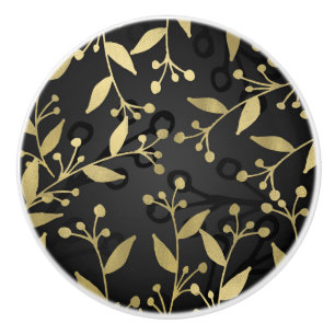 Black & Gold Botanical Modern Rustic Branches Ceramic Knob