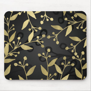 Black & Gold Botanical Modern Rustic Branches Mouse Mat