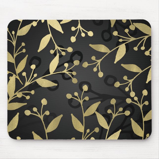 Black & Gold Botanical Modern Rustic Branches Mouse Mat (Front)