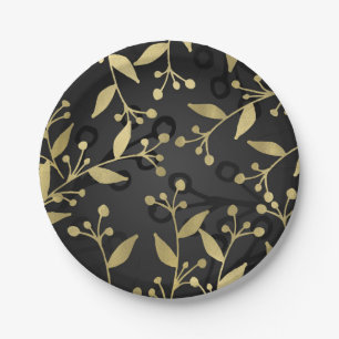 Black Gold Botanical Modern Rustic Branches Party Paper Plate