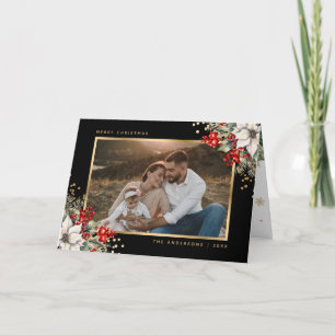 Black Gold Botanical Photo Christmas Card
