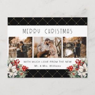 Black Gold Botanical Photo Newlywed Holiday Postcard