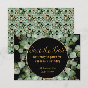 BLACK GOLD BOTANICAL SAVE THE DATE CIRCULAR ANNOUNCEMENT
