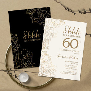 Black Gold Botanical Surprise 60th Birthday Invitation