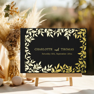 Black gold botanical wedding  guest book