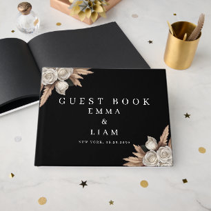 Black Gold Botanical White Rose Pampas Grass Guest Book