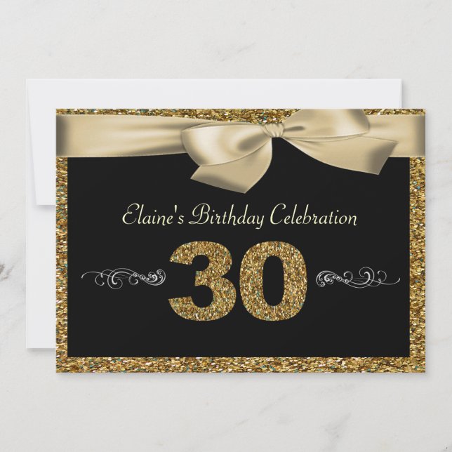 Black Gold Bow 50th Woman's Birthday Invitation (Front)