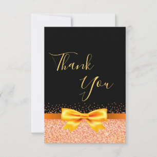 Black gold bow birthday Thank You card