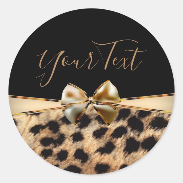 Black Gold Bow Leopard Cheetah Animal Print Favour Classic Round Sticker (Front)