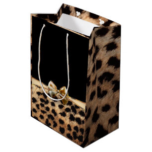 Black & Gold Bow Leopard Cheetah Animal Print Medium Gift Bag