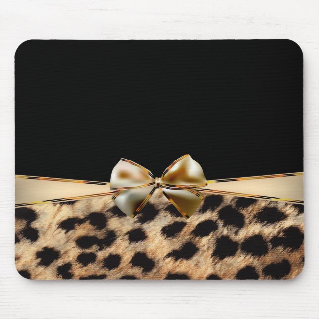 Black & Gold Bow Leopard Cheetah Animal Print Mouse Mat (Front)