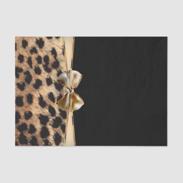 Black & Gold Bow Leopard Cheetah Animal Print Tissue Paper (Front)
