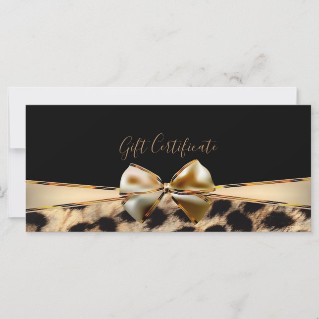 Black Gold Bow Leopard Cheetah Gift Certificate (Front)