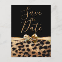 Black Gold Bow Leopard Cheetah Print Save the Date