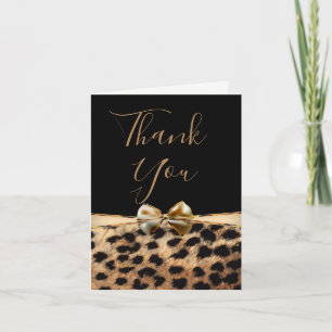 Black Gold Bow Leopard Cheetah Print Thank You Card