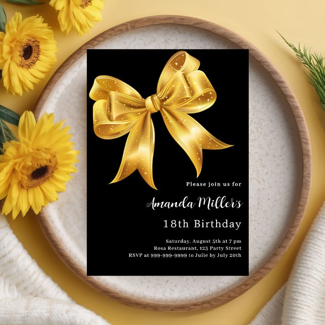 Black gold bow luxury birthday invitation (Creator Uploaded)