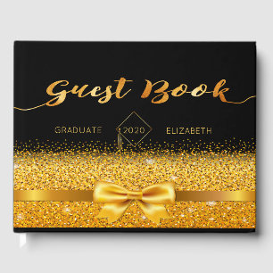 Black gold bow party elegant graduation party guest book