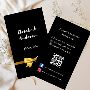 Black gold bow Qr code social media premium Business Card