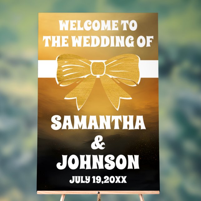 Black Gold Bow Wedding Welcome Acrylic Sign (Neutral)