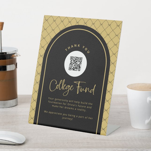 Black Gold Bows College Fund QR Code Pedestal Sign (In SItu)