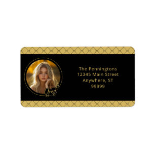 Black Gold Bows Photo Grad Graduation Label