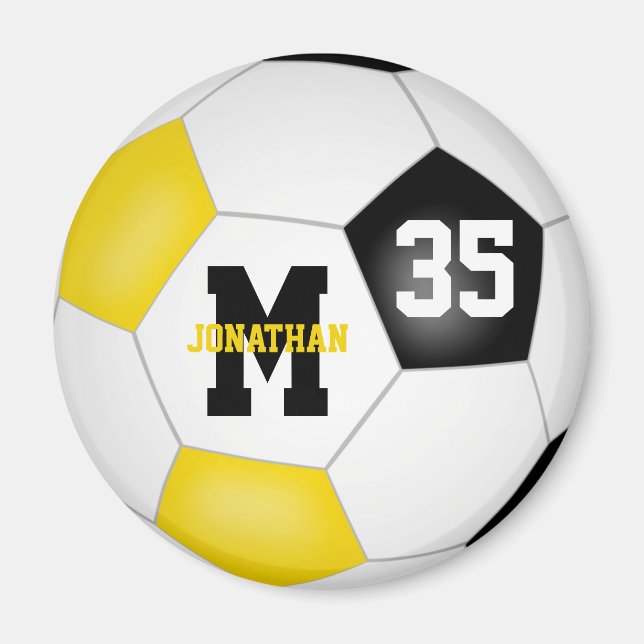 black gold boys girls soccer team colours magnet (Front)