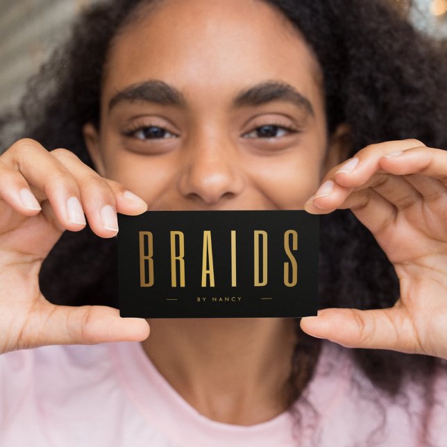 Black & Gold Braids Minimalist  Business Card (Creator Uploaded)