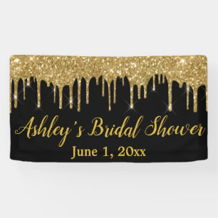Black Gold Bridal Shower Backdrop Photo Booth Prop Banner
