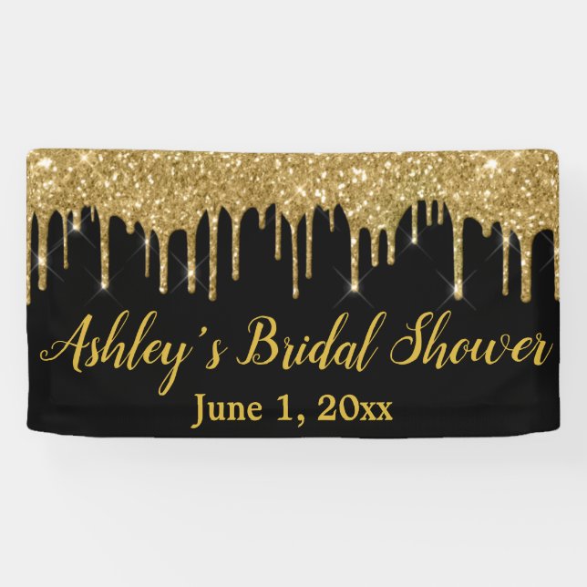Black Gold Bridal Shower Backdrop Photo Booth Prop Banner (Horizontal)
