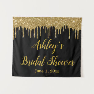 Black Gold Bridal Shower Backdrop Photo Booth Prop Tapestry