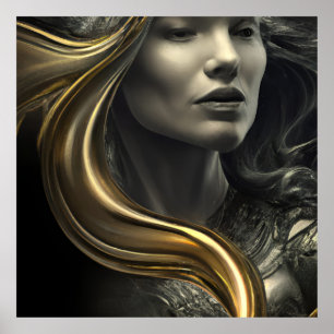 Black gold bronze women statue fantasy face poster